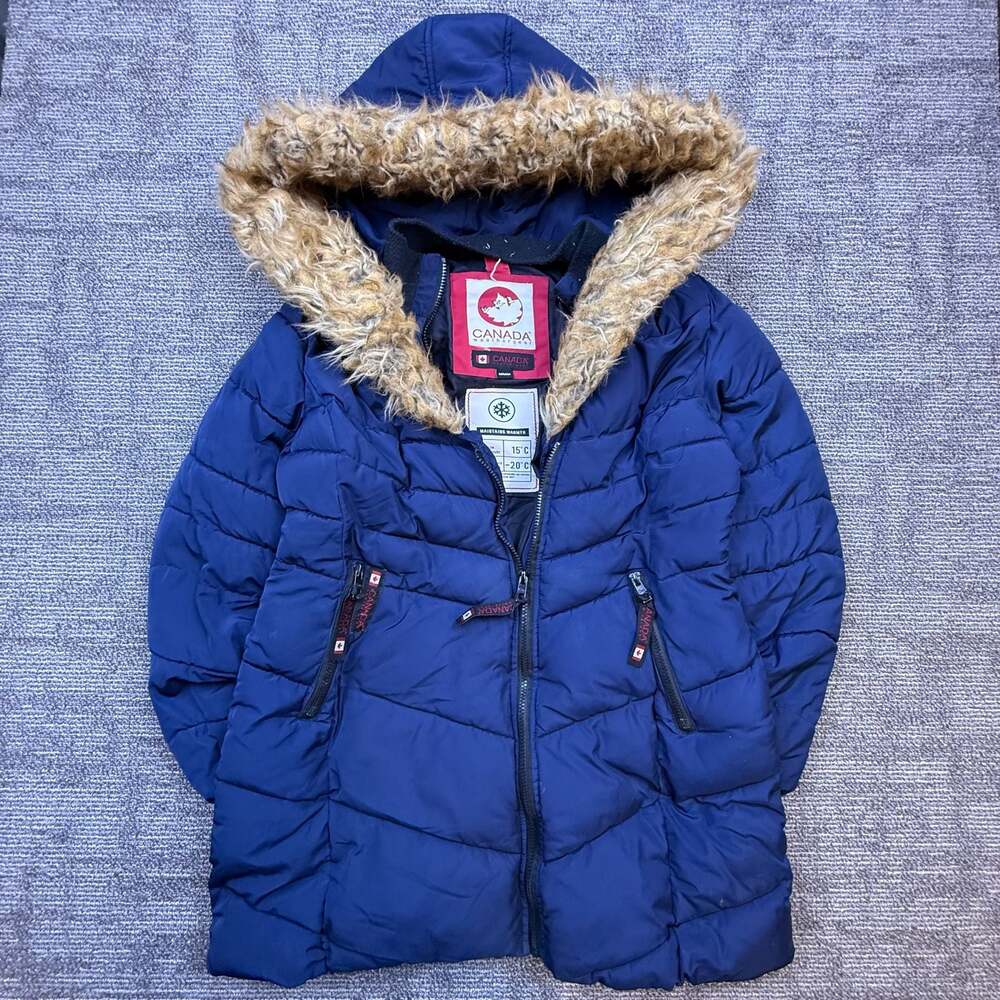 Canada Weathergear Women's Blue Quilted Puffer Jacket with Faux Fur Hood